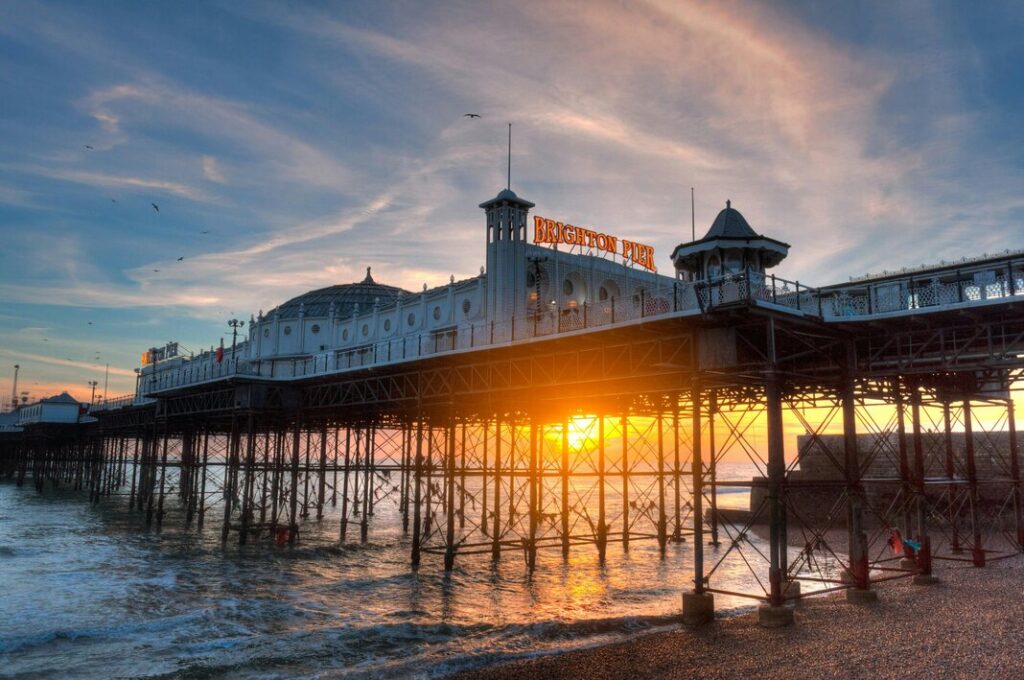A picture of Brighton Pier at sunset